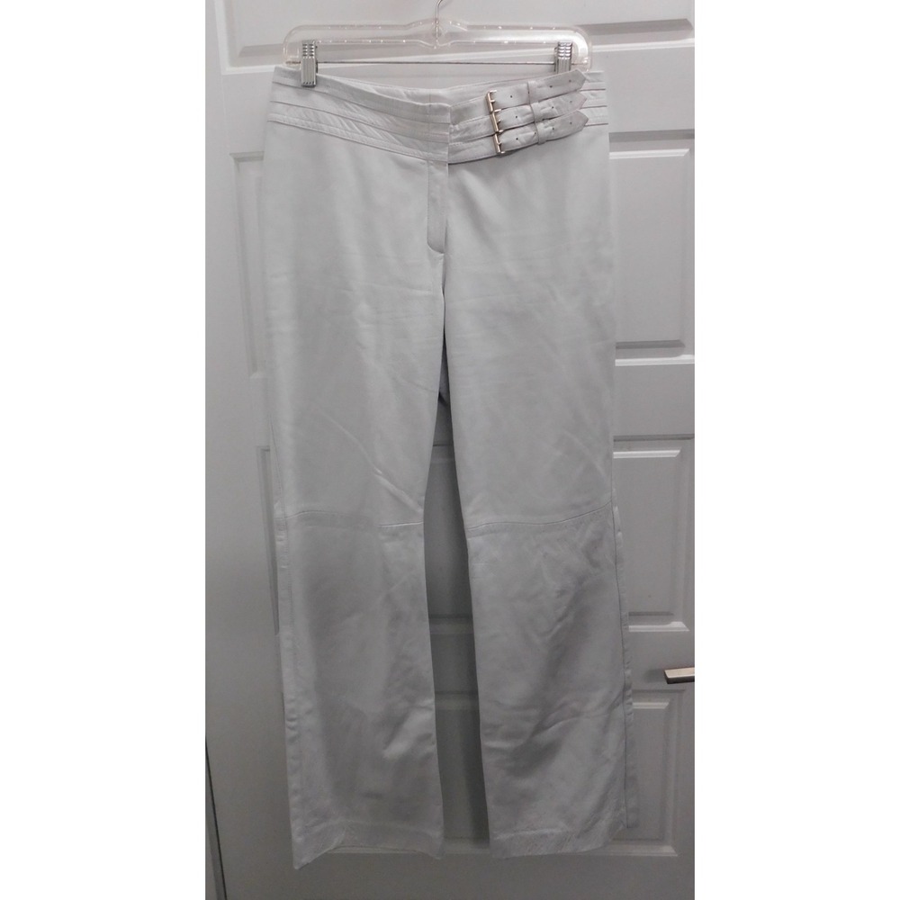 Vintage Armani Collezioni‎ White Genuine Leather Triple Belts Pants Italy Size 6